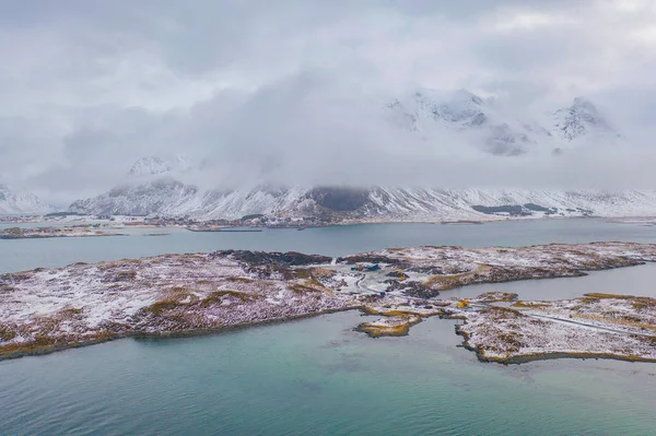 Veduta Aerea Ponte Strada Nelle Isole Lofoten Contea Nordland Norvegia — Foto Stock