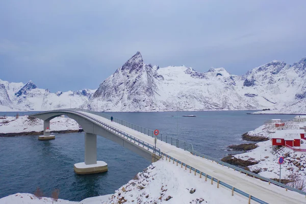 Flygfoto Över Bro Och Väg Lofoten Öar Nordland Län Norge — Stockfoto