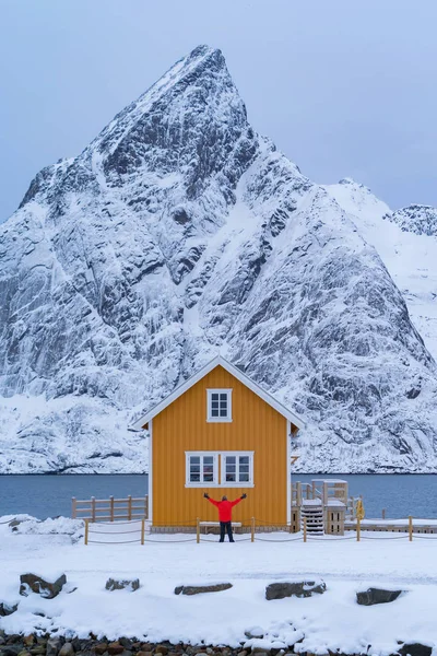 Kulübe Reine City Lofoten Adalarındaki Norveç Balıkçı Köyü Nordland Norveç — Stok fotoğraf