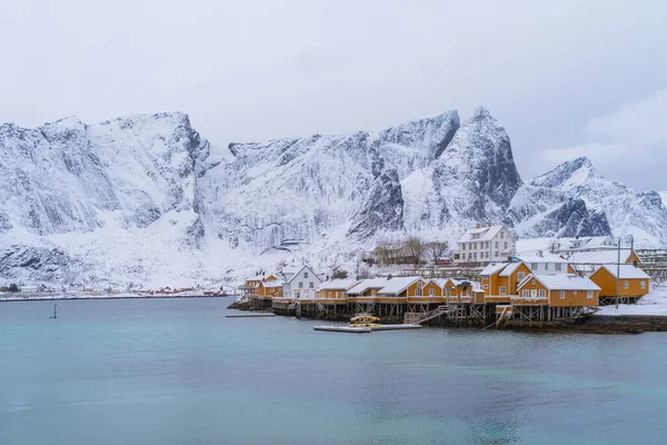 Luftaufnahme Eines Norwegischen Fischerdorfes Reine City Lofoten Nordland Norwegen Europa — Stockfoto
