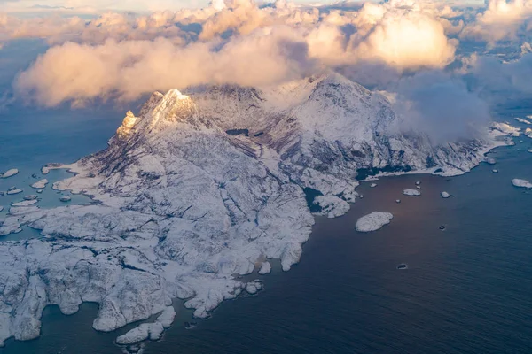 Vista Aérea Das Ilhas Lofoten Condado Nordland Noruega Europa Montanhas — Fotografia de Stock