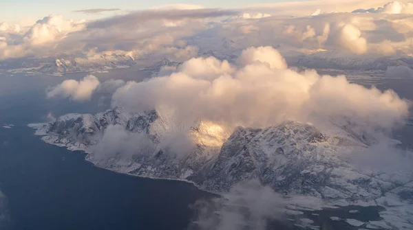 Vista Aérea Das Ilhas Lofoten Condado Nordland Noruega Europa Montanhas — Fotografia de Stock
