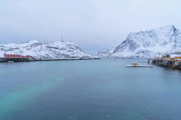 Αεροφωτογραφία Των Νησιών Lofoten Κομητεία Nordland Νορβηγία Ευρώπη Λευκοί Χιονισμένοι — Φωτογραφία Αρχείου