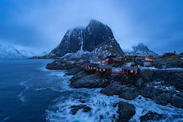 Norvég Halászfalu Alkonyatkor Hamnoy Cityben Lofoten Szigeteken Norvégiában Európában Fehér — Stock Fotó