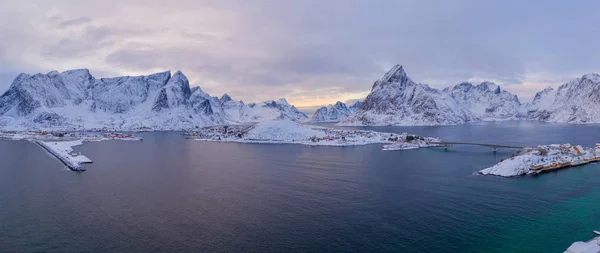 Vue Aérienne Des Îles Lofoten Lac Rivière Comté Nordland Norvège — Photo