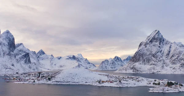 Vue Aérienne Des Îles Lofoten Lac Rivière Comté Nordland Norvège — Photo