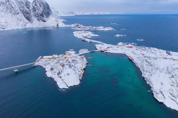 Vue Aérienne Des Îles Lofoten Lac Rivière Comté Nordland Norvège — Photo