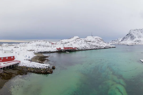 Vista Aérea Vila Piscatória Norueguesa Reine City Ilhas Lofoten Nordland — Fotografia de Stock