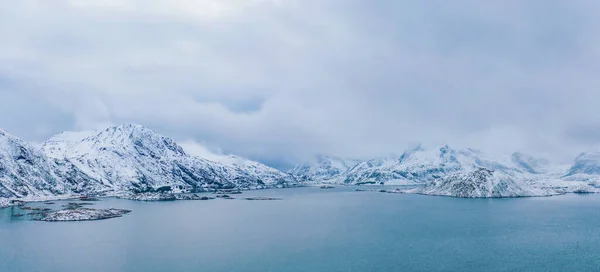 Aerial View White Snow Mountain Lofoten Islands Nordland County Norway — Stock Photo, Image