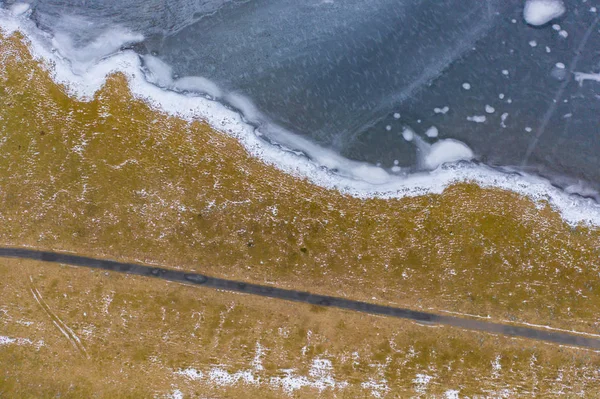 Vista Aérea Glaciar Lago Gelo Nas Ilhas Lofoten Condado Nordland — Fotografia de Stock