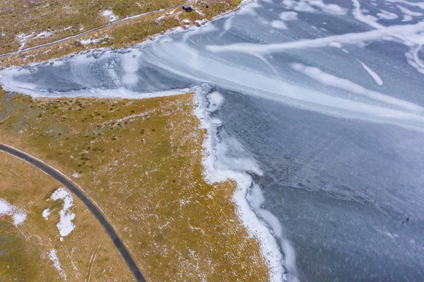 Vista Aérea Glaciar Lago Gelo Nas Ilhas Lofoten Condado Nordland — Fotografia de Stock