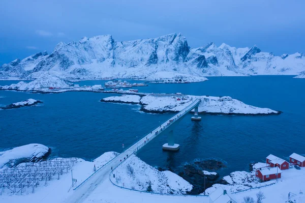 Vista Aérea Vila Piscatória Norueguesa Reine City Ilhas Lofoten Nordland — Fotografia de Stock