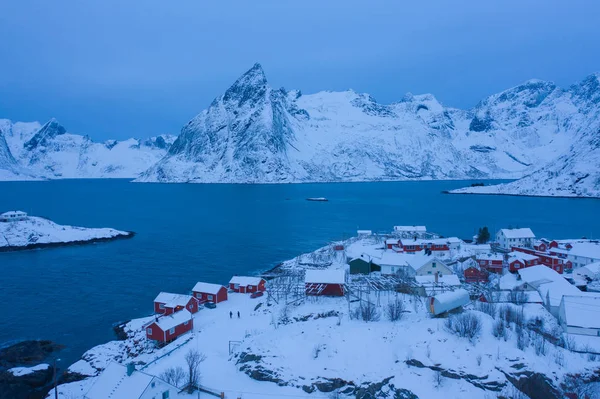 Légi Kilátás Norvég Halászfalu Reine City Lofoten Szigetek Nordland Norvégia — Stock Fotó