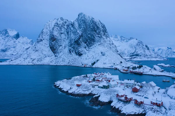 Légi Kilátás Norvég Halászfalu Reine City Lofoten Szigetek Nordland Norvégia — Stock Fotó