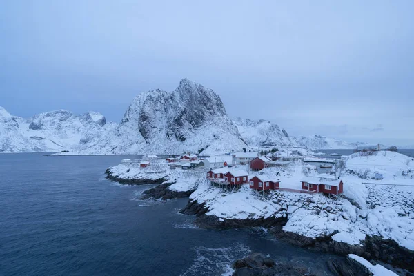 Norvég Halászfalu Alkonyatkor Hamnoy Cityben Lofoten Szigeteken Norvégiában Európában Fehér — Stock Fotó