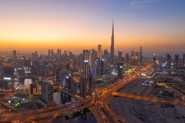 Légi Kilátás Burj Khalifa Dubai Downtown Városkép Autópálya Egyesült Arab — Stock Fotó