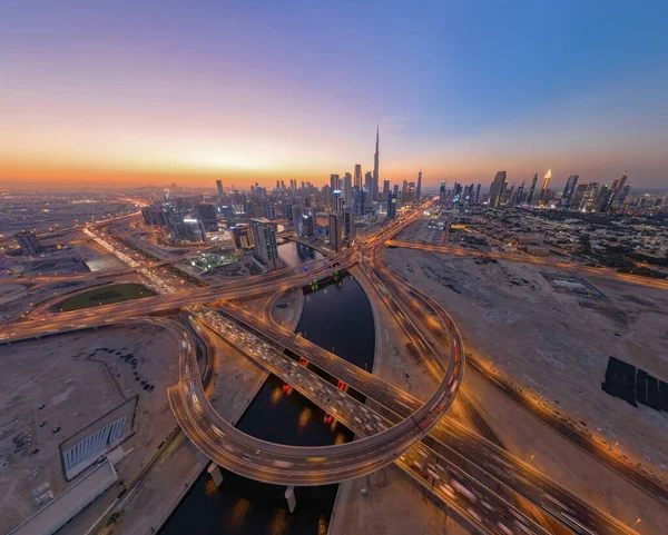 Widok Lotu Ptaka Burj Khalifa Dubaju Linia Górska Autostrada Downtown — Zdjęcie stockowe