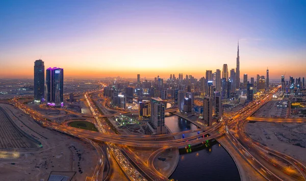 Vista Aérea Burj Khalifa Horizonte Rodovia Dubai Downtown Emirados Árabes — Fotografia de Stock