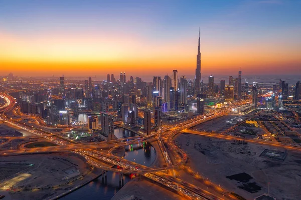 Vista Aérea Burj Khalifa Horizonte Rodovia Dubai Downtown Emirados Árabes — Fotografia de Stock