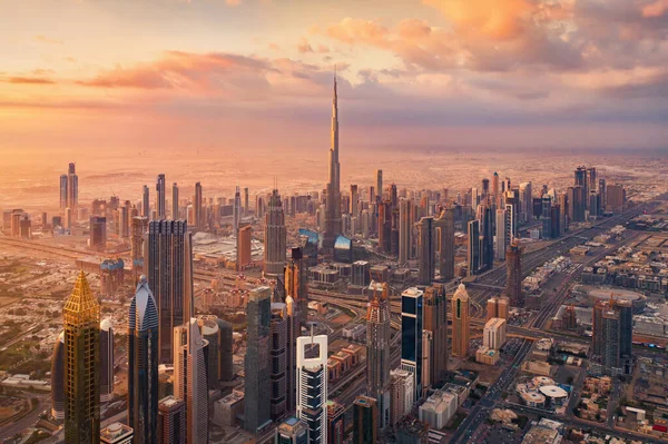 Vista Aérea Del Burj Khalifa Dubai Centro Skyline Autopista Emiratos — Foto de Stock