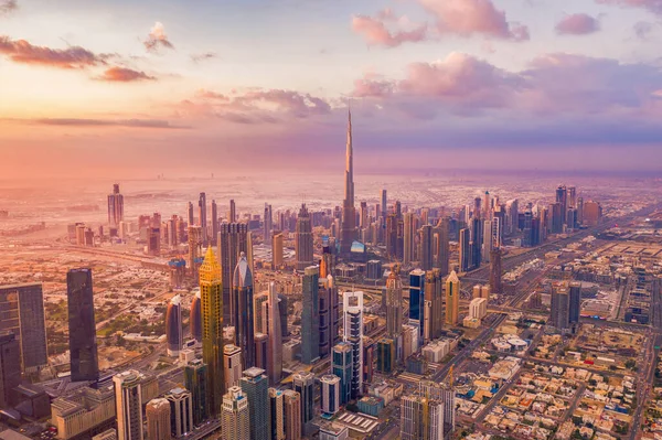 Luchtfoto Van Burj Khalifa Dubai Downtown Skyline Snelweg Verenigde Arabische — Stockfoto