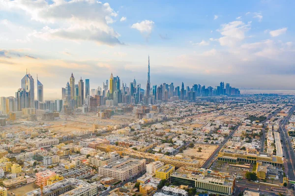 Vista Aérea Burj Khalifa Horizonte Rodovia Dubai Downtown Emirados Árabes — Fotografia de Stock