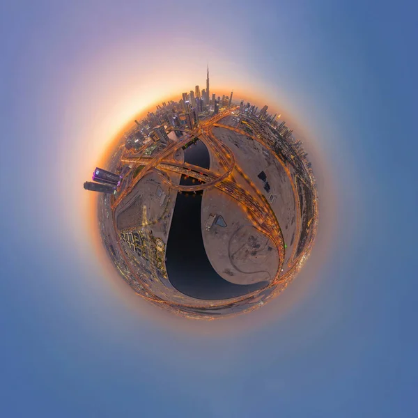 Pequeno Planeta 360 Graus Esfera Panorama Vista Aérea Dubai Downtown — Fotografia de Stock