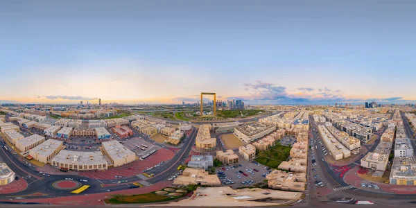 360 Panorama 180 Derece Açıyla Dubai Frame Şehir Merkezi Silueti — Stok fotoğraf