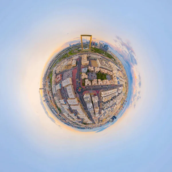 Lilla Planeten 360 Graders Sfär Panorama Över Flygbilder Över Dubai — Stockfoto