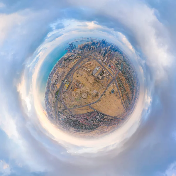 Мала Планета 360 Градусів Panorama Air View Dubai Downtown Skyline — стокове фото