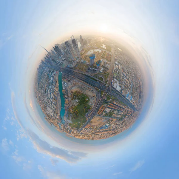 Lilla Planeten 360 Graders Sfär Panorama Över Flygfoto Över Dubai — Stockfoto