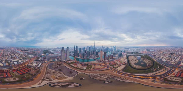 360 Panorama 180 Derece Açıyla Dubai Şehir Merkezinin Siluet Karayolu — Stok fotoğraf