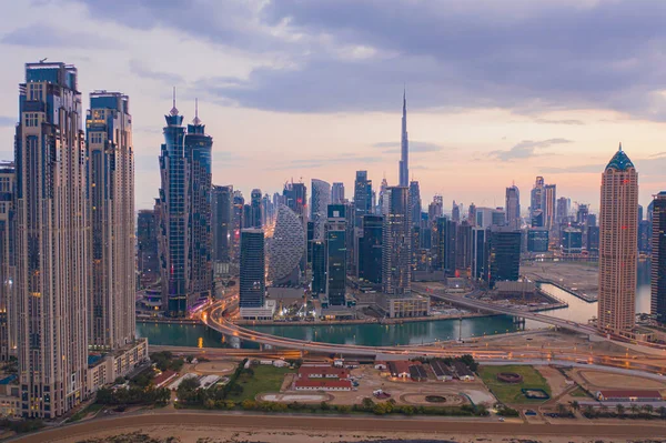 Vista Aérea Horizonte Dubai Downtown Estradas Rodoviárias Rua Emirados Árabes — Fotografia de Stock