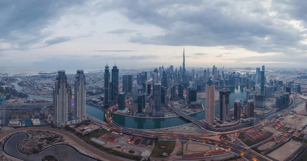Aerial View Dubai Downtown Skyline Highway Roads Street United Arab — Stock Photo, Image