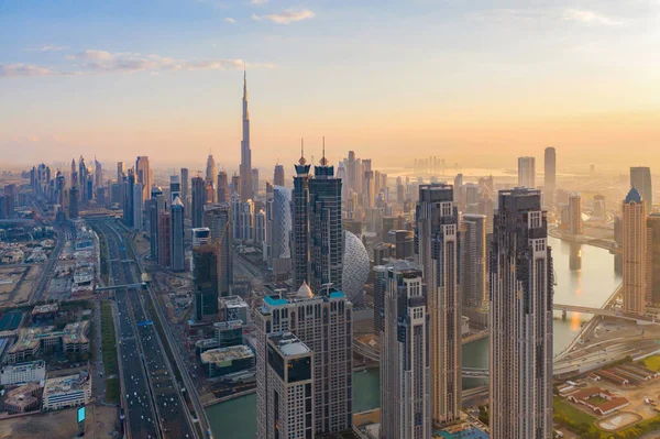 Vista Aérea Horizonte Dubai Downtown Estradas Rodoviárias Rua Emirados Árabes — Fotografia de Stock