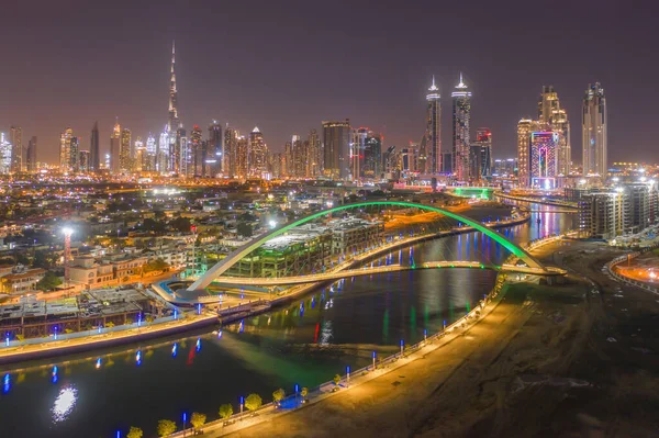 Vista Aérea Ponte Tolerância Horizonte Centro Dubai Estrutura Arquitetura Com — Fotografia de Stock