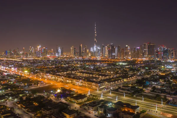 Vista Aérea Horizonte Dubai Downtown Estradas Rodoviárias Rua Emirados Árabes — Fotografia de Stock