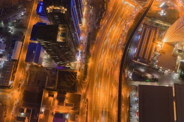 Vista Aérea Del Centro Dubái Carreteras Calles Emiratos Árabes Unidos —  Fotos de Stock