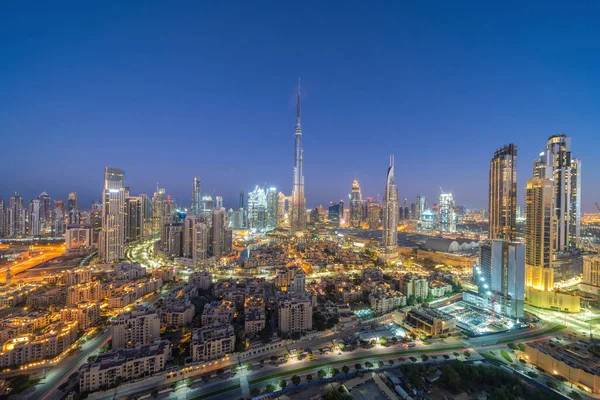 Vista Aérea Horizonte Dubai Downtown Estradas Rodoviárias Rua Emirados Árabes — Fotografia de Stock