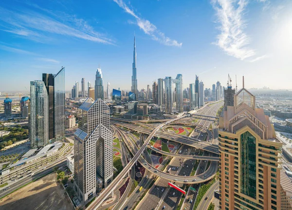 Vista Aérea Del Horizonte Del Centro Dubái Carreteras Calles Emiratos — Foto de Stock