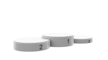 Boş kazananlar podyum spor ödülleri ya da ödülleri. Beyaz arka planda izole edilmiş stadyumda yarışma zaferinin seremonisi. 3d soyut illüstrasyon