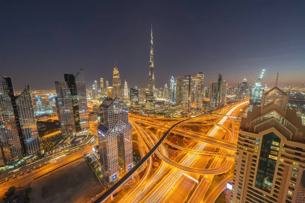 Vista Aérea Horizonte Dubai Downtown Estradas Rodoviárias Rua Emirados Árabes — Fotografia de Stock