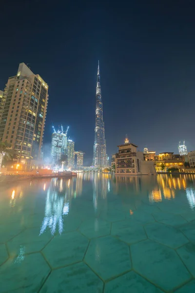 Burj Khalifa Dubai Downtown Skyline Und Brunnen Vereinigte Arabische Emirate — Stockfoto