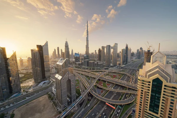 Vista Aérea Del Horizonte Del Centro Dubái Carreteras Calles Emiratos — Foto de Stock