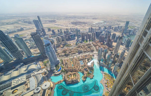 Vue Aérienne Burj Khalifa Dubaï Skyline Fontaine Centre Ville Émirats — Photo