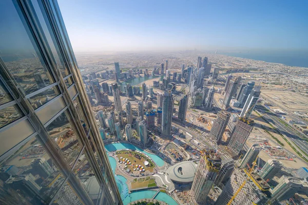 Vista Aérea Burj Khalifa Horizonte Fonte Dubai Downtown Emirados Árabes — Fotografia de Stock