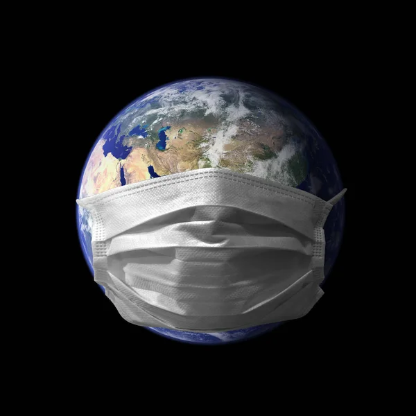 Den Sjuka Planeten Jorden Bär Mask För Att Förhindra Spridningen — Stockfoto