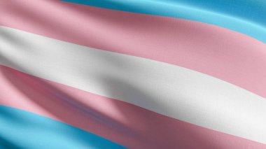 Transseksüel bayrağı. Dünya çapında Gökkuşağı bayrağını benimseyen topluluk, LGBT, dünya çapında çeşitli transseksüel bireyler, organizasyonlar. 3d illüstrasyon.