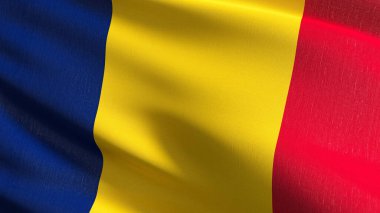 Çad ulusal bayrağı rüzgârda savruluyor. Resmi vatansever soyut tasarım. Dalgalanan işaret sembolünün 3 boyutlu canlandırması.