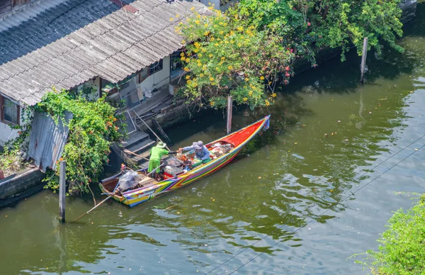 Aerial Top View Local People Sell Fruits Food Boats Damnoen — Stock Photo, Image